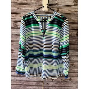 Talbots Petites Women's Long-Sleeved Top Size LP Striped V-Neck Tab Sleeves